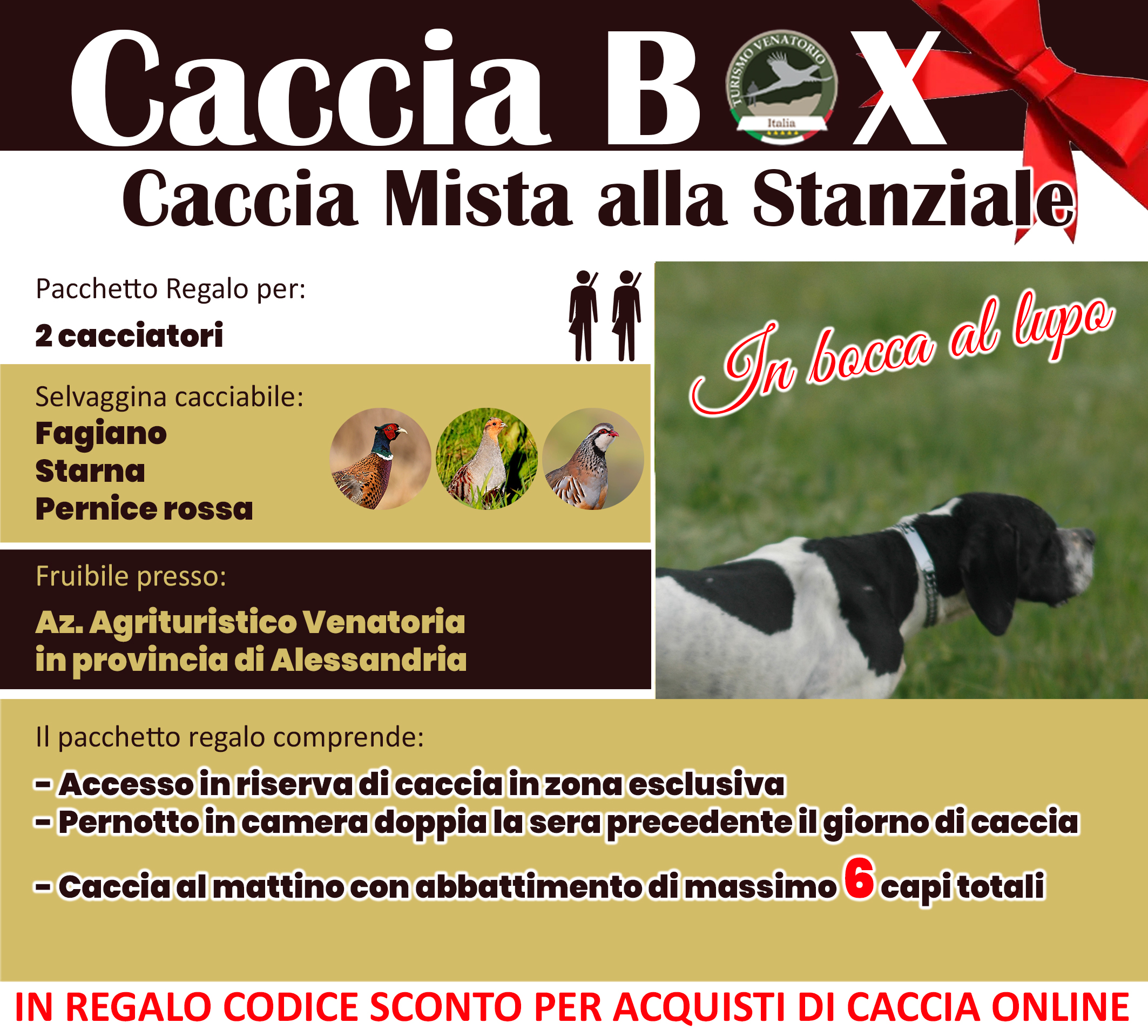 regala la caccia in Italia Alesssandria Piemonte fagiano starna pernice rossa